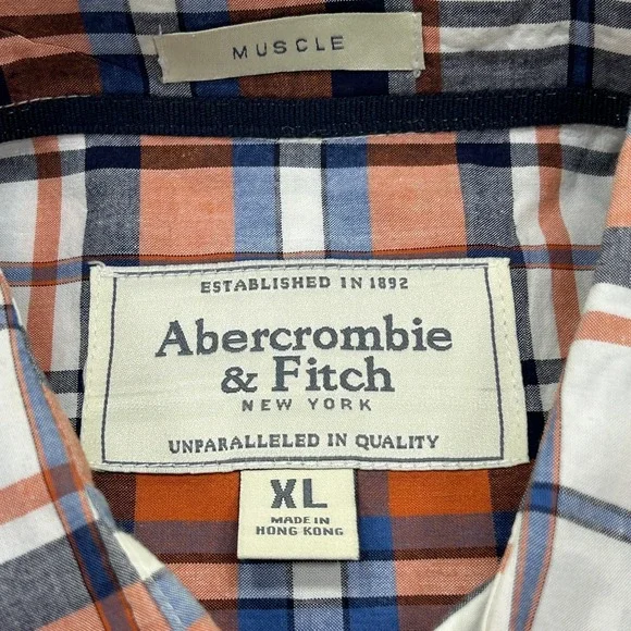 Abercrombie Fitch Shirt Men's XL Orange Plaid Button Down Long Sleeve Preppy - Picture 8 of 12